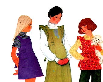 Girls Smock Pattern uncut 70s Prairie Dress Size 10 Bust 28.5 Girls Ruffled Dress McCalls 3890