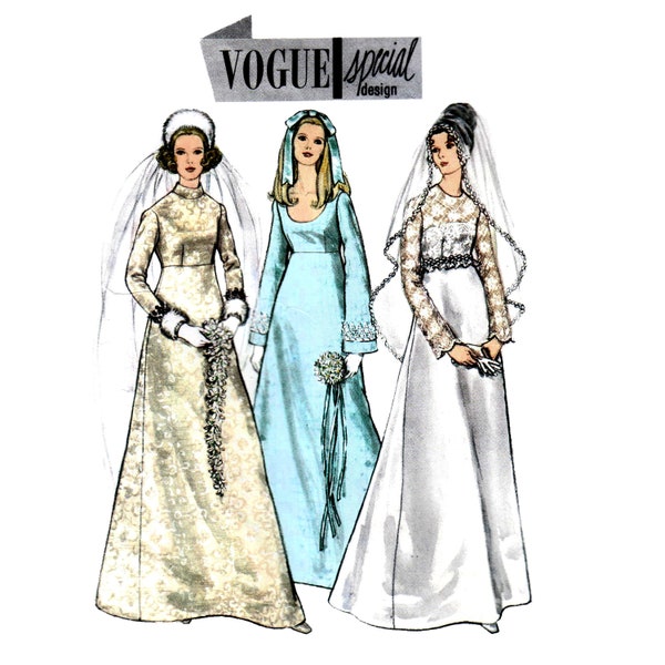 Vogue Wedding Gown Pattern uncut 60s Vogue Special Design Size 8 Bust 31 1/2 Empire Waist Bridal Gown pattern Vogue 2253