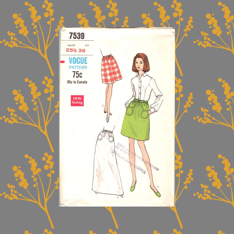 Vogue Mod Skirt Pattern uncut 60s Long Skirt Size 12 Waist 25.5 Aline Skirt Vogue 7539 image 2