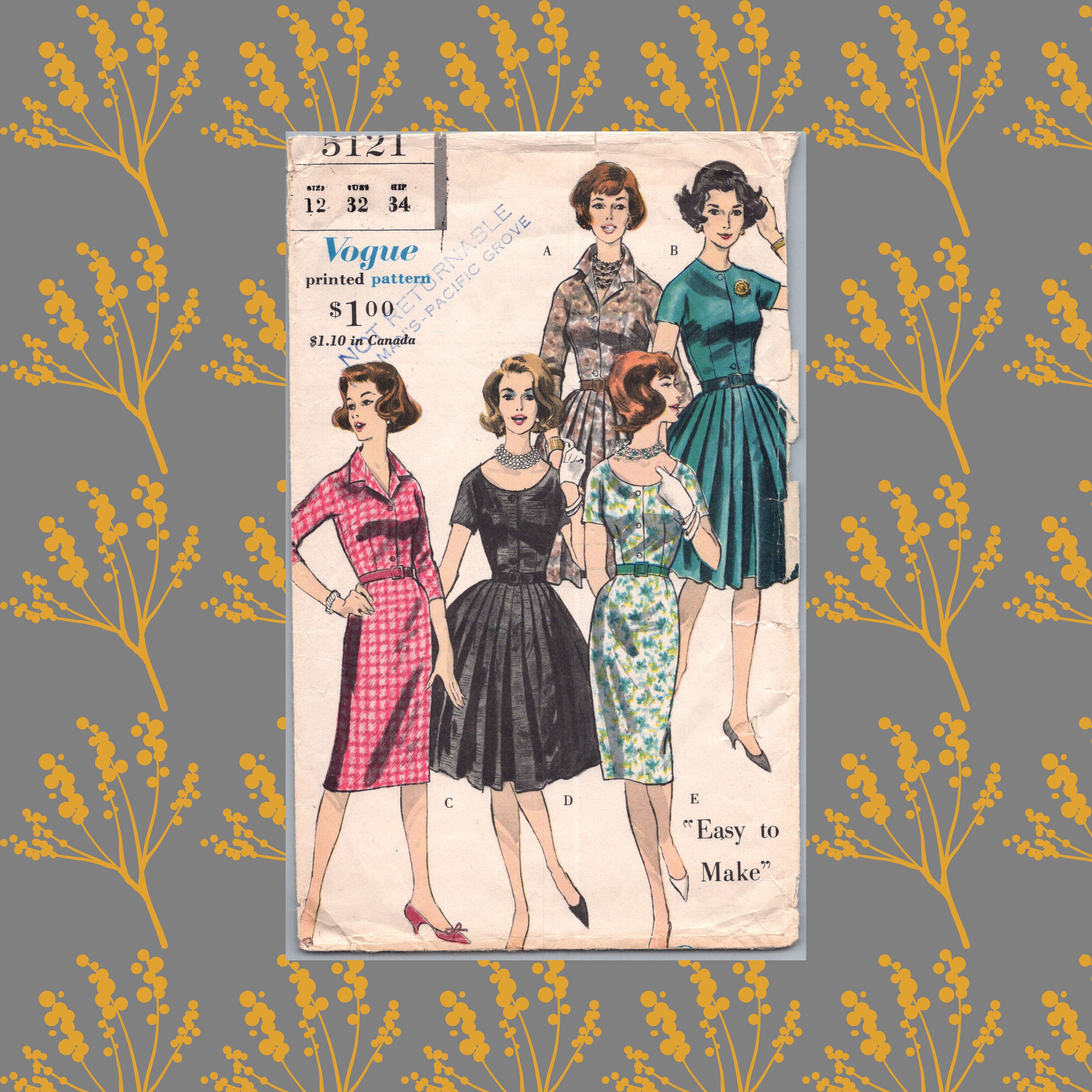 60s Wiggle Dress Pattern Uncut Cocktail Dress Size 12 Bust