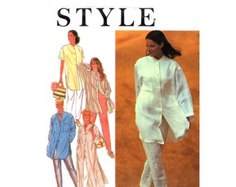 Linen Grandad Shirt Pattern uncut Oversize Shirt MultiSize 8-18 Bust 31.5-40 Plus Size Long Shirt Tunic and Pants Style 2416