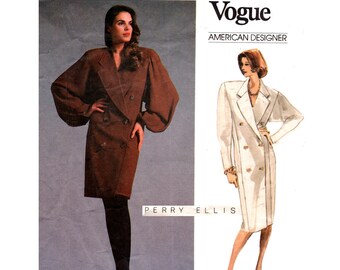 Perry Ellis Coat Dress Pattern unused 80s Vogue American Designer Size 12 Bust 34 Structural Dress Vogue 1937