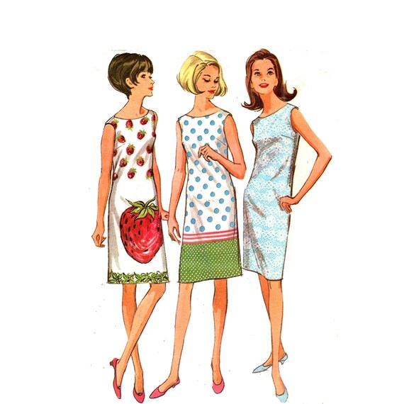 Border Print Dress Pattern Pre-cut 60s Sheath Dress Size 14 | Etsy