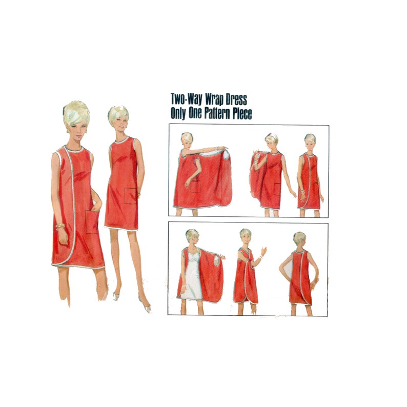 3 Armhole Dress Pattern pre-cut Two Way Wrap Dress 60s Size Medium Bust 34-36 or Small Bust 31.5-32.5 Sundress Swirl Butterick 4699 image 1