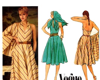 Vogue Low Back Halter Dress Pattern uncut 80s Sundress Size 12 Bust 34 Marilyn Dress Vogue 8000