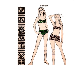 Hawaiian Bikini Pattern pre-cut 60s Paneki Size 16 Bust 36 Swimsuit and Sarong Polynesian 153