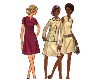 Mod Dress and Jacket Pattern uncut 70s Coat and Dress Size 40 Bust 44 Plus Size Color Block Dress Butterick 5865