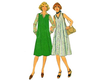 Swing Dress pattern pre-cut 70s A-line Dress MultiSize 42-44 Bust 46-48 Plus Size Jumper Home Dress Simplicity 8056