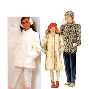 May include: An image of three coats. The first coat is white and fluffy, worn by a person wearing white pants and pink shoes. The second coat is beige, worn by a person wearing a red beret and orange boots. The third coat is leopard print.