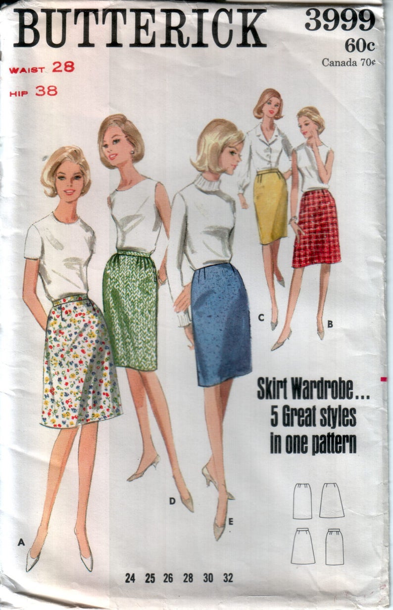 60s uncut Aline Skirt pattern Pencil Skirt pattern A-line Skirt pattern vintage 36-28-38 Waist 28 Butterick 3999 image 2