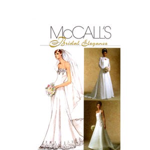 Princess Gown pattern uncut Strapless Bridal Gown MultiSize 4-10 Bust 29.5-32.5 Bolero Shrug Evening Gown with Train McCalls 4776