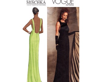 Badgley Mischka Gown Pattern uncut Vogue American Designer MultiSize 14-18 Bust 36-40 Plus Size Low Back Gown Vogue 2605