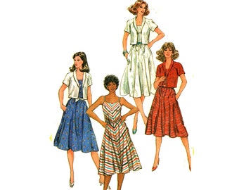 Strappy Dress Pattern uncut 80s Sundress Size 14 Bust 36 Flared Dress with Jacket Simplicity 5845