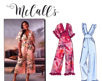 Midriff Band Jumpsuit Pattern uncut Wide Leg Jumpsuit MultiSize 18W-24W Bust 42-48 Plus Size Dahlia McCalls M7909 7909