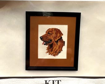 Golden Retriever Cross Stitch Kit NIP 80s Counted Cross Stitch  82H x 72W ~ Pegasus Originals