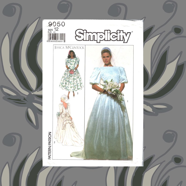 Dress Pattern uncut Jessica McClintock pattern 80s Bridal Gown with Train pattern 34-26.5-36 Princess Seam Modest Bridesmaid Simplicity 9050