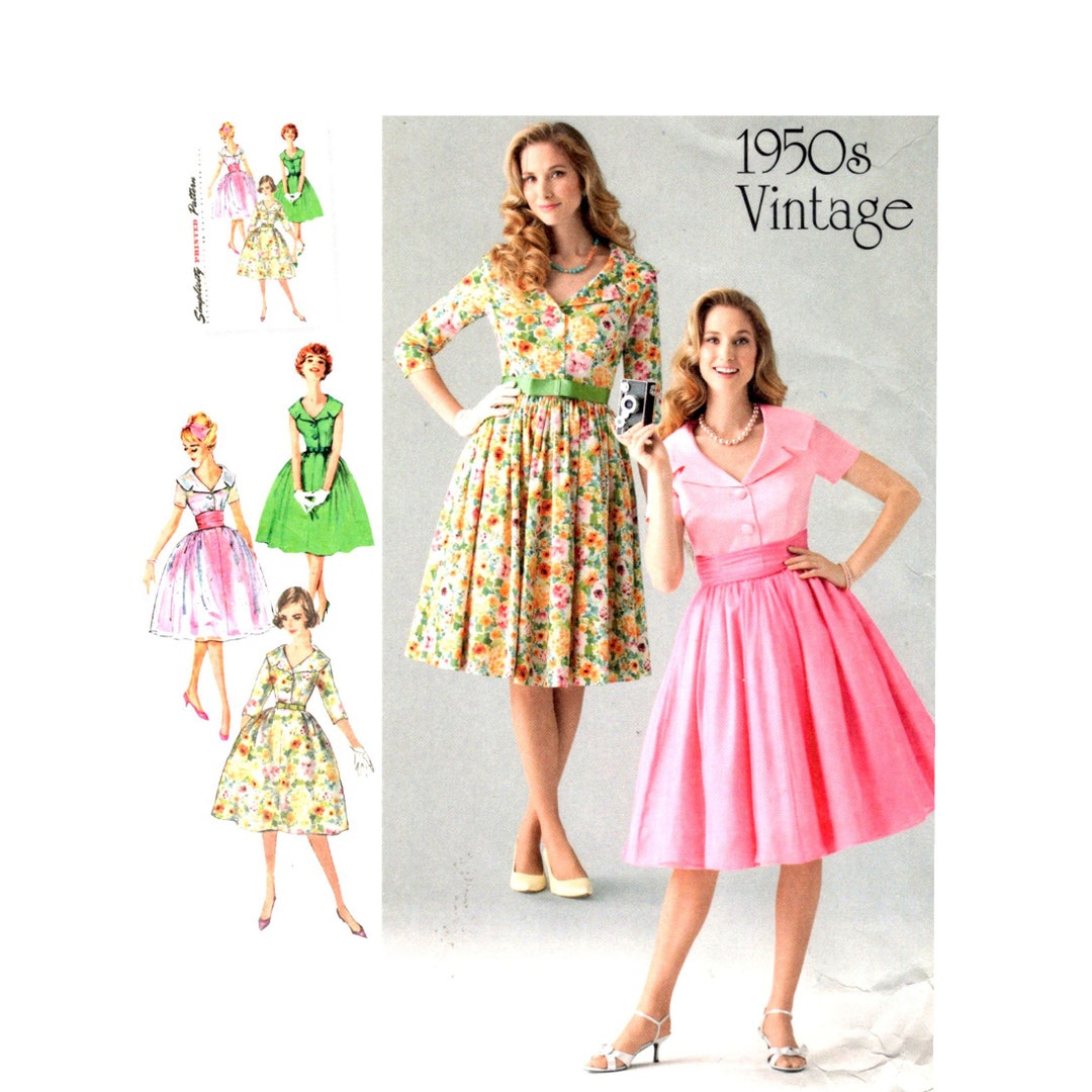 50s Dress Pattern Uncut REISSUE Multisize 8-16 Bust 31.5-38 Simplicity ...
