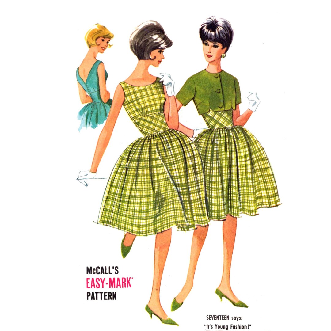 Midriff Band Dress Pattern Uncut 60s Low Back Sundress Size 13 Bust 33 ...
