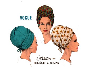 Original Halston Hat Pattern uncut 60s Vogue Turban Size 23 Easter Hat Millinery Cosplay Vogue 6606