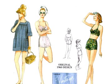 Vogue Playsuit Pattern uncut 60s Bra pattern REISSUE MultiSize 6-14 Bust 30.5-36 Shorts Smock Top Coverup Vogue 9255 Vogue 9996