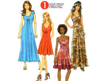 One Hour Dress Pattern uncut Empire Dress MultiSize 16-22 Bust 38-44 Plus Size Maxi Dress Deep Vee McCalls 6074