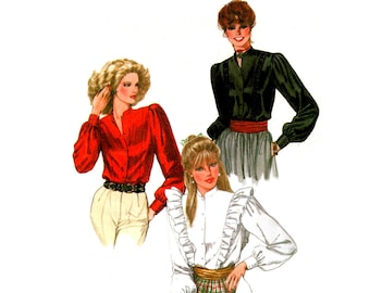 Vintage 80s Prairie Blouse Pattern Size 8 Bust 31.5 McCalls 7793 Uncut