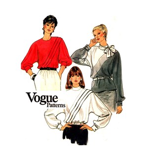 Vintage 80s Dolman Sleeve Blouse Pattern Size 12 Bust 34 Vogue 8756 Uncut