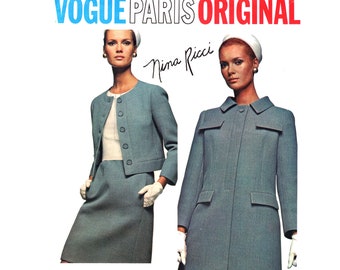 Nina Ricci Coat Pattern pre-cut Vogue Paris Original pattern Size 10 Bust 31 Mod Jacket Blouse and Skirt Vogue 1650