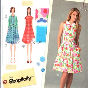 Könnte beinhalten: Ein Schnittmuster für Kleider, darunter ein Kleid mit Blumenmuster. Das Schnittmuster zeigt verschiedene Kleidungsstile und den Text "lisette SEW YOUR STYLE" und "Simplicity".