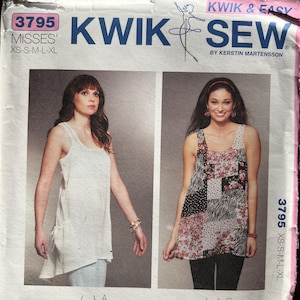 Pullover Top Pattern uncut Racer Back Top MultiSize XS-XL Bust 31.5-45 Plus Size Loose Top OOP Kwik Sew 3795