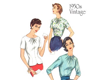 Vintage 50s Blouse Pattern uncut REISSUE MultiSize 6-14 Bust 30.5-36 Modest Simplicity 1278