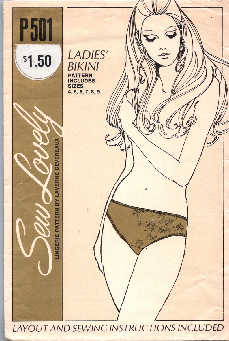 Bikini Panties Pattern pre-cut 70s Panties MultiSize 4-9 Hip 34-50 Plus Size Sew Lovely P501 image 4