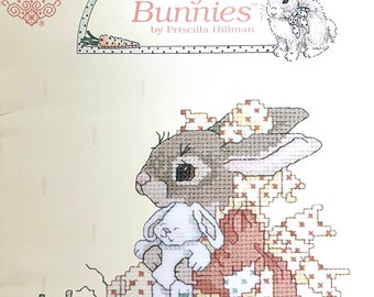 Bashful Bunnies Counted Cross Stitch CHARTS Booklet of Priscilla Hillman Bunny Cross Stitch Designs Bunny Gloria and Pat 89