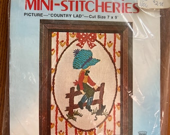 Bucilla Cottagecore Crewel Kit NIP  5 x 7 Inches MCM 70s Crewel Embroidery Kit Nursery Decor Country Lad Bucilla 2022 Quick and Easy
