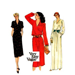Vogue 80s Loose Dress Pattern uncut Easy Pullover Dress Size 8 Bust 31.5 Maxi Dress Vogue 7515