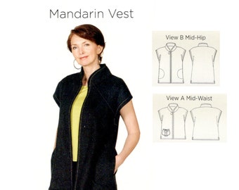 Indygo Mandarin Vest pattern uncut Essentials Long and Short Vest MultiSize XS-3XL Bust 33.5-54 Plus Size Indygo Junction IJ1152E