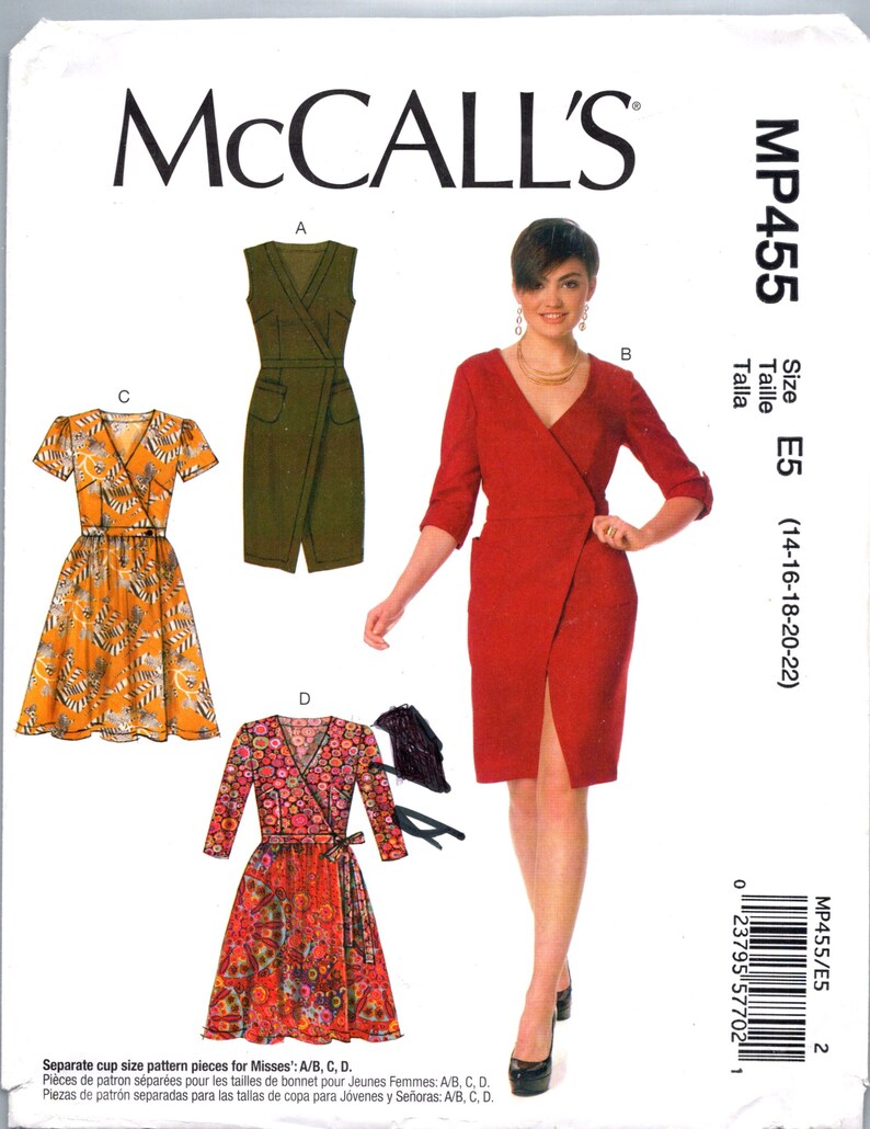 Wrap Dress Pattern uncut Fit and Flare MultiSize 14-22 Bust 36-44 Plus Size Dress McCalls MP455 image 4