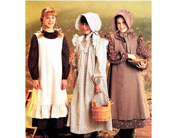 Girls Pioneer Costume uncut Size 10-12 Bonnet Pinafore Modest Oklahoma Little House on the Prairie Trekking McCalls 9424