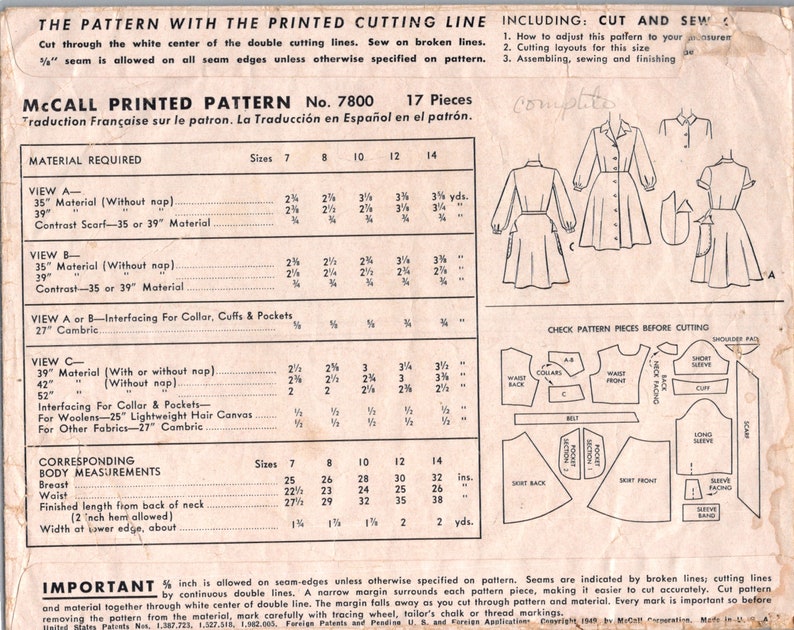 Vintage 40s Girl Scout Uniform Pattern Pre-cut Button Front Dress Size ...