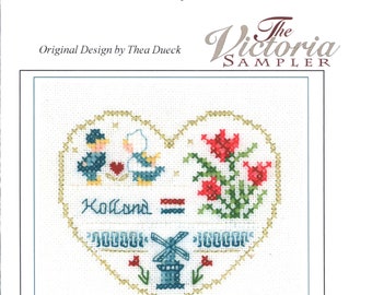 Holland Sampler Dutch Stitch Counted Cross Stitch kit 3.3 x 3.8 International Hearts Design by Thea Dueck The Victoria Sampler IH#09
