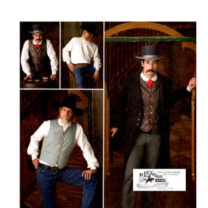 Mens Victorian Costume uncut Waistcoat, Shirt and Frock Coat Multisize S-XL Chest 38-52 Plus Size Western Wedding Civil War Simplicity 2895