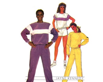 80s Track Suit Pattern uncut Sweatshirt Shorts Pants Size 12 Bust 34 Pullover Raglan Sleeve Top Roller Derby Butterick 6655