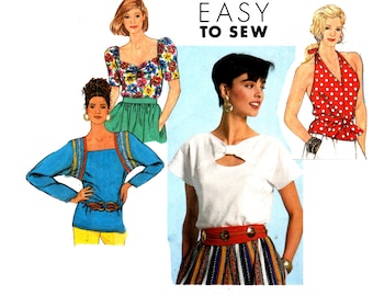 90s Wrap Halter Top Pattern uncut Keyhole Blouse  MultiSize 4-12 Bust 29.5-34 Sweetheart Neckline Blouse Simplicity 9671