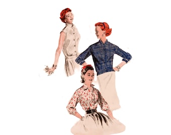 Vintage 50s Blouse Pattern pre-cut Size 14 Bust 32 Butterick 7589
