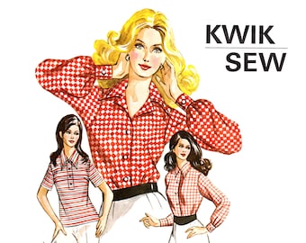 Kwik Sew Blouse Pattern uncut MultiSize 18-22 Bust 38-44 Plus Size 70s Pointy Collar Blouse Kwik Sew 368