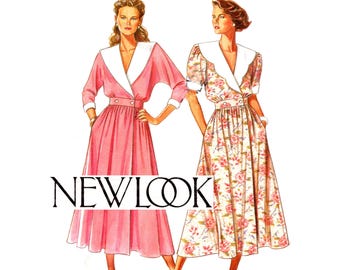 Vogue 80s Dress Pattern uncut MultiSize 6-18 Bust 30.5-40 Plus Size New Look 6531