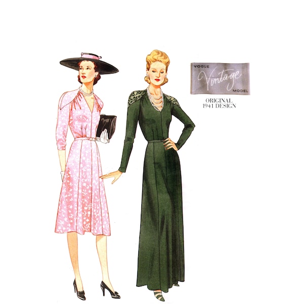 40s Vogue Dress Pattern uncut REISSUE Side Zip Dress MultiSize12-16  Bust 34-38 Gored Dress or Gown Cosplay Vogue 2371