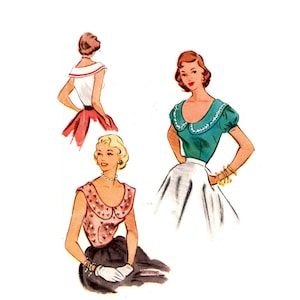 Vintage 50s Blouse Pattern pre-cut Close Fitting Blouse XS Size 12 Bust 30 Deep Neckline McCalls 8703