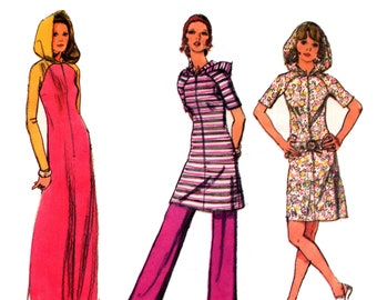 Cover Up Pattern pre-cut Caftan 70s Size 12 Bust 34 Long Hoodie or Mini Dress Festival Wear Simplicity 9305