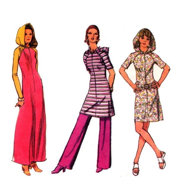 Cover Up Pattern pre-cut Caftan 70s Size 12 Bust 34 Long Hoodie or Mini Dress Festival Wear Simplicity 9305